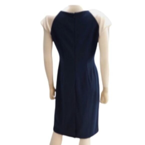 ASHRO-WOMENS RED-WHITE-BLUE MIDI BACK ZIP-UP CLOSURE CREW NECK DRESS SIZE SMALL - Picture 2 of 5